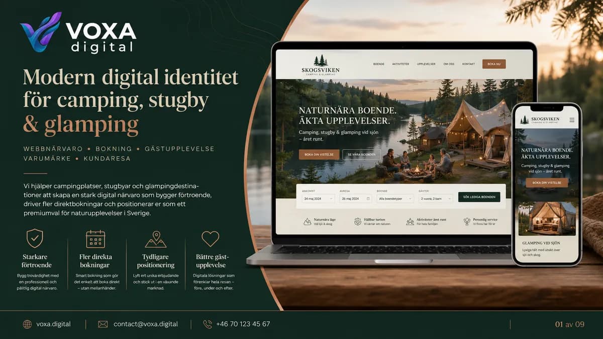 Skogsviken Glamping — Hospitality brand & website design by Weva